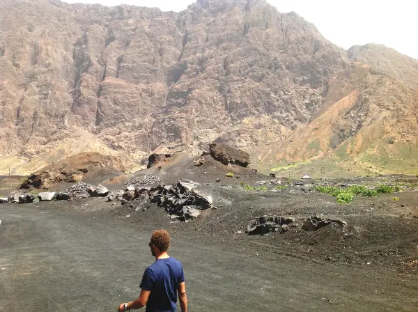 Visitor enjoying the scenery of Chã das Caldeiras, Fogo