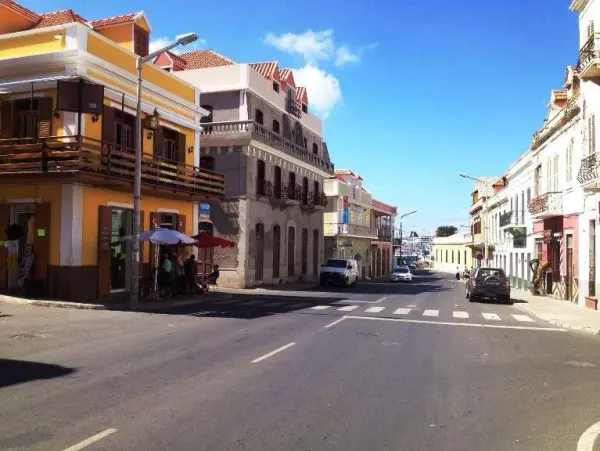 Historic main street in Mindelo on a quiet Sunday, São Vicente