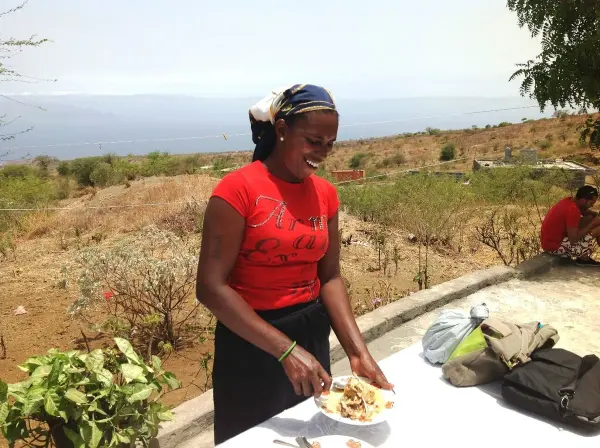 Preparing a traditional meal in Fogo