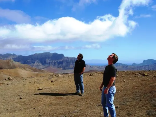 Visitors at the Monte Verde viewpoint, São Vicente